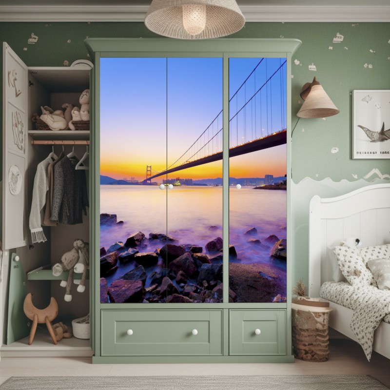 Naklejka na szafę delikatny złoty wzór miłorzębu – Wallissimo®