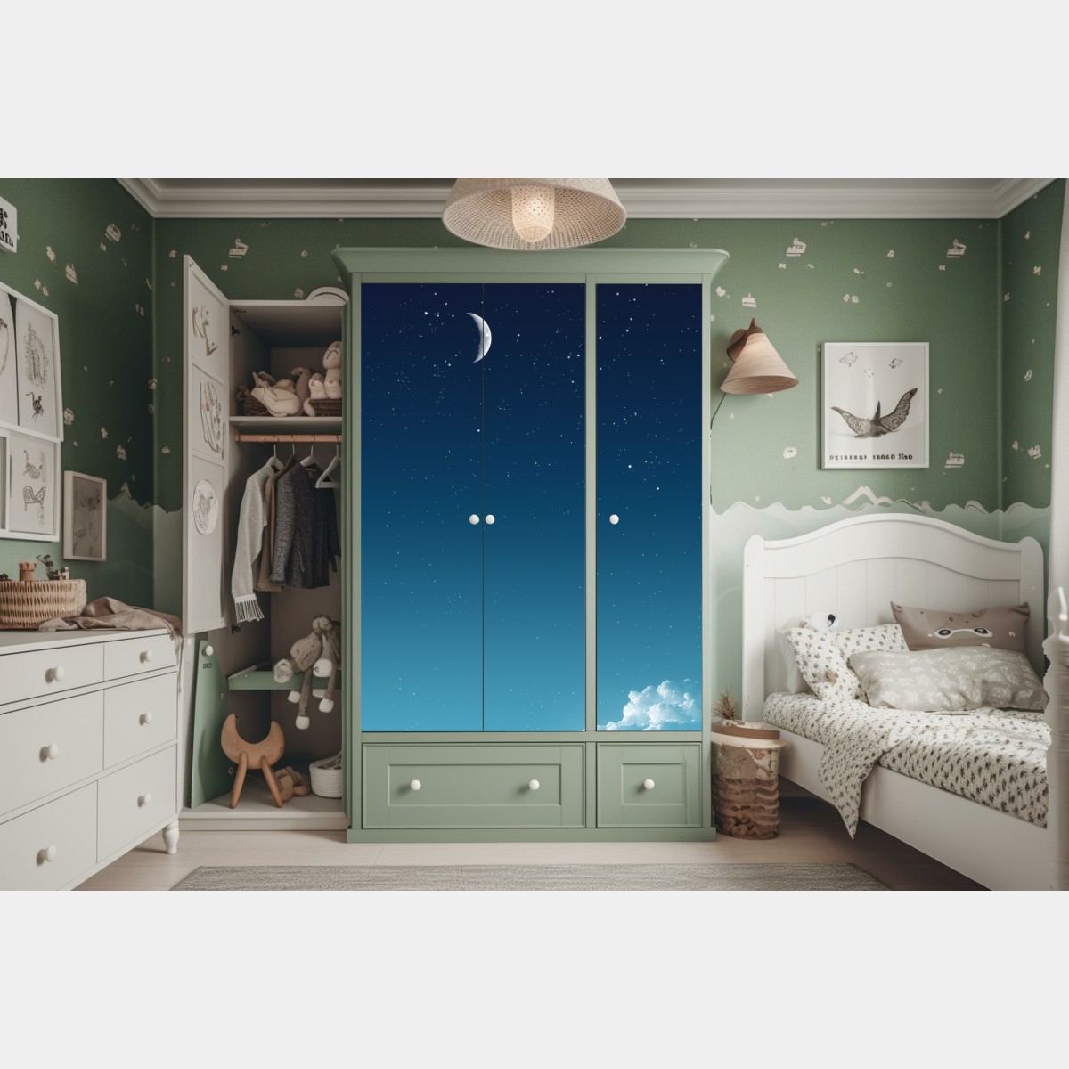 Naklejka na szafę spokojne nocne niebo z księżycem – Wallissimo® Naklejka na szafę spokojne nocne niebo z księżycem – Wallissimo®