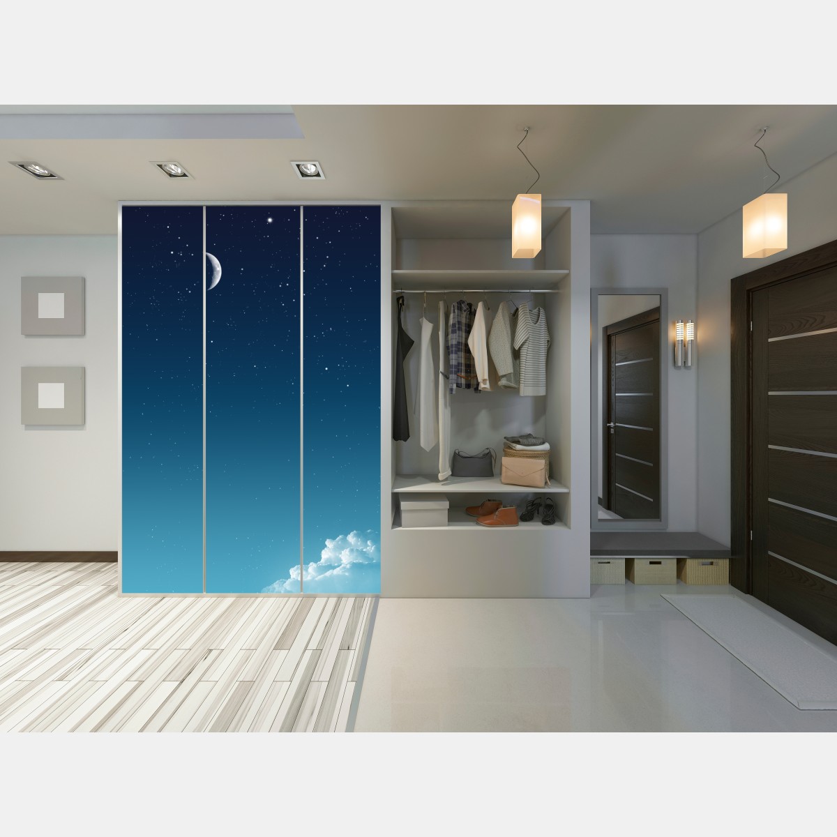 Naklejka na szafę spokojne nocne niebo z księżycem – Wallissimo® Naklejka na szafę spokojne nocne niebo z księżycem – Wallissimo®