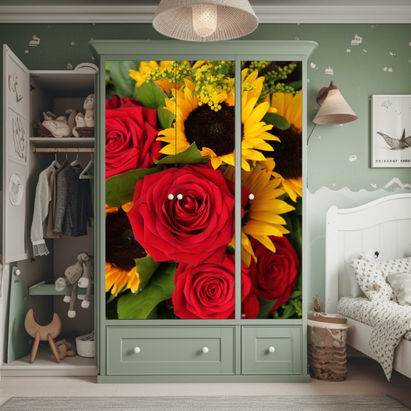 Naklejka na szafę botaniczny rysunek kwiatowy – Wallissimo®