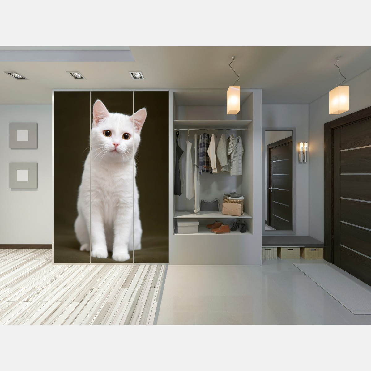 Naklejka na szafę uroczy portret białego kota – Wallissimo® Naklejka na szafę uroczy portret białego kota – Wallissimo®