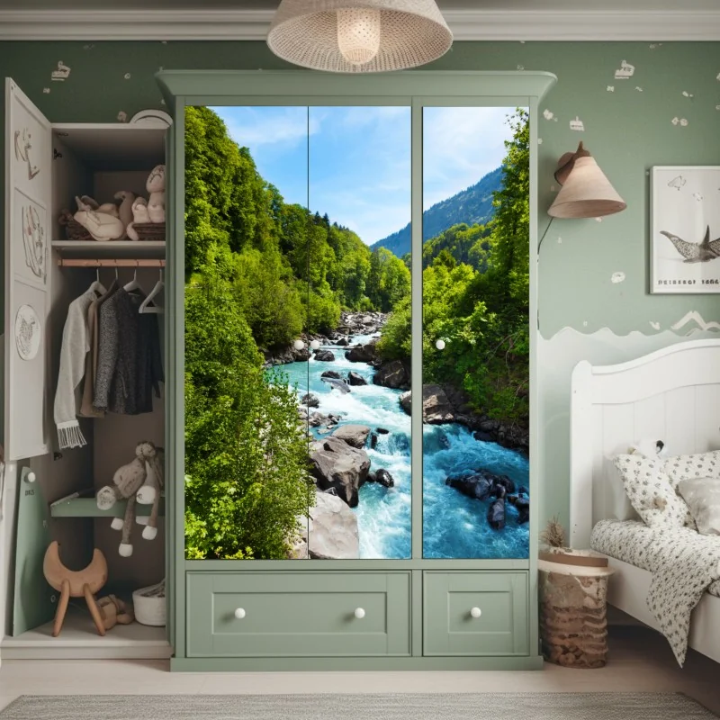 Naklejka na szafę bujny zielony wodospad w lesie – Wallissimo®