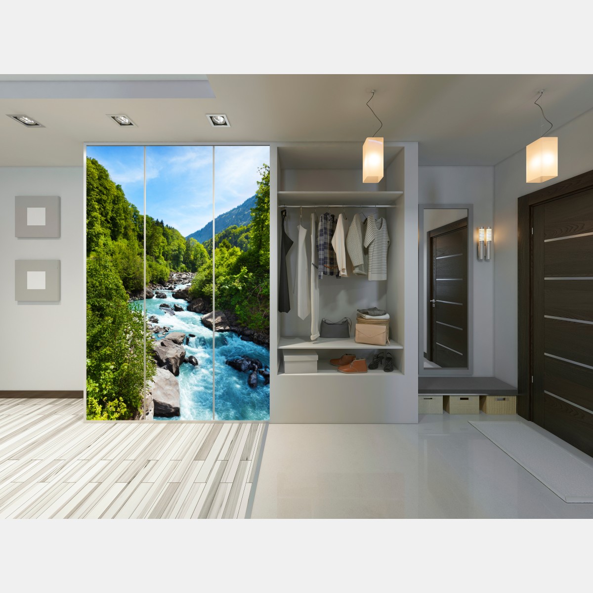 Naklejka na szafę górska rzeka w bujnej zieleni – Wallissimo® Naklejka na szafę górska rzeka w bujnej zieleni – Wallissimo®