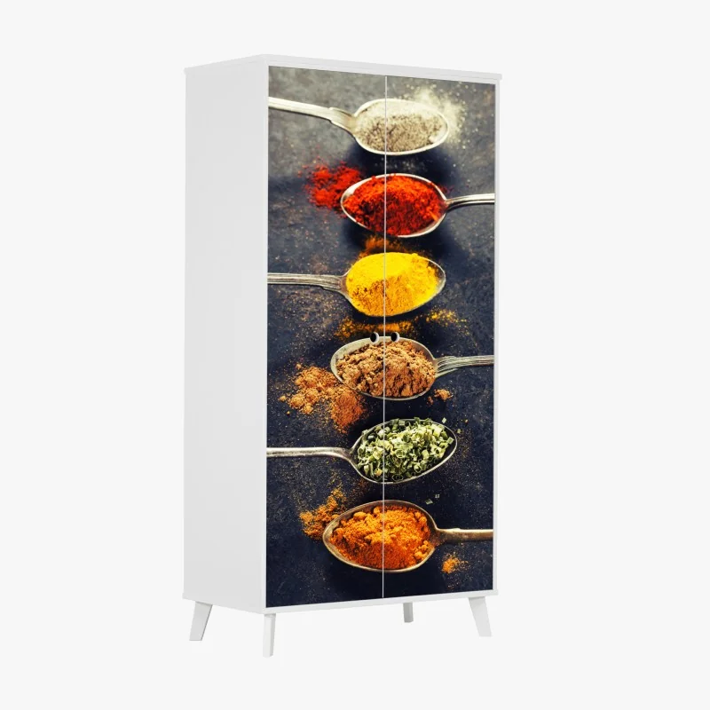 Naklejka na szafę kolorowe łyżki z przyprawami