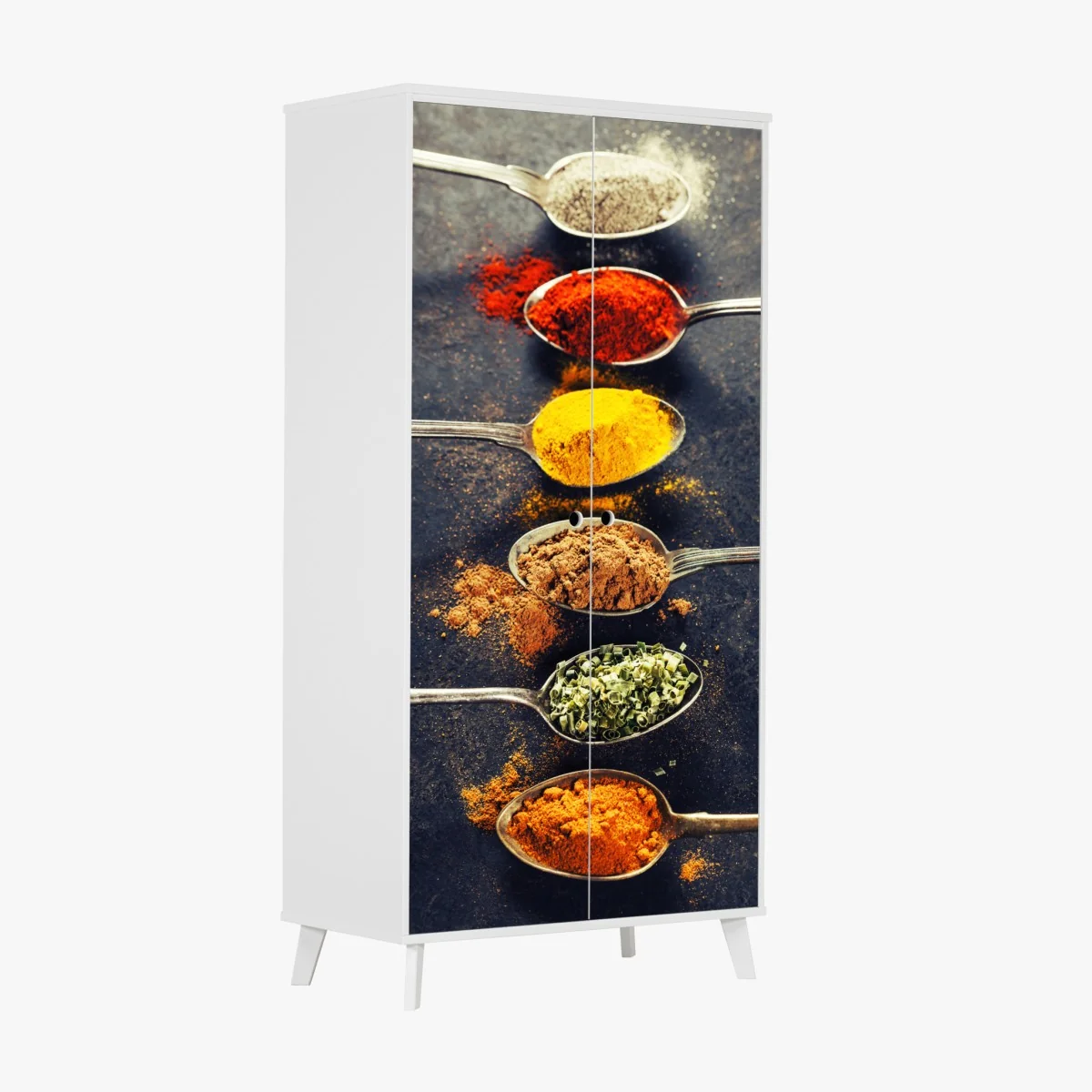 Naklejka na szafę kolorowe łyżki z przyprawami – Wallissimo® Naklejka na szafę kolorowe łyżki z przyprawami – Wallissimo®