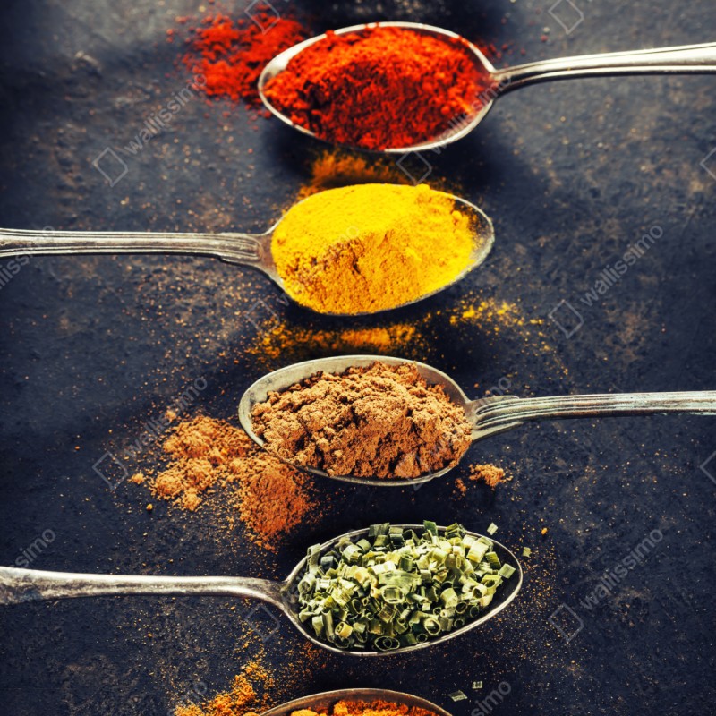 Naklejka na szafę kolorowe łyżki z przyprawami – Wallissimo® Naklejka na szafę kolorowe łyżki z przyprawami – Wallissimo®