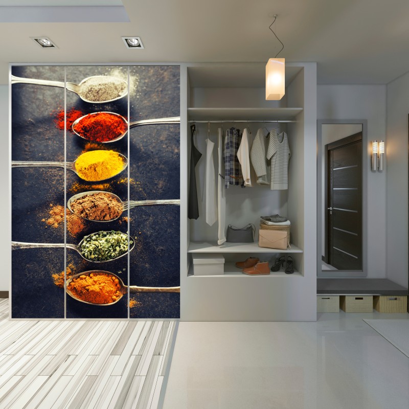 Naklejka na szafę kolorowe łyżki z przyprawami – Wallissimo® Naklejka na szafę kolorowe łyżki z przyprawami – Wallissimo®