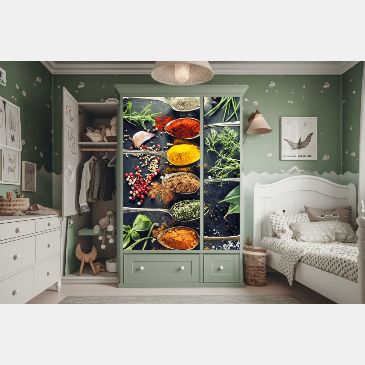 Naklejka na szafę kompozycja przypraw i ziół – Wallissimo® Naklejka na szafę kompozycja przypraw i ziół – Wallissimo®