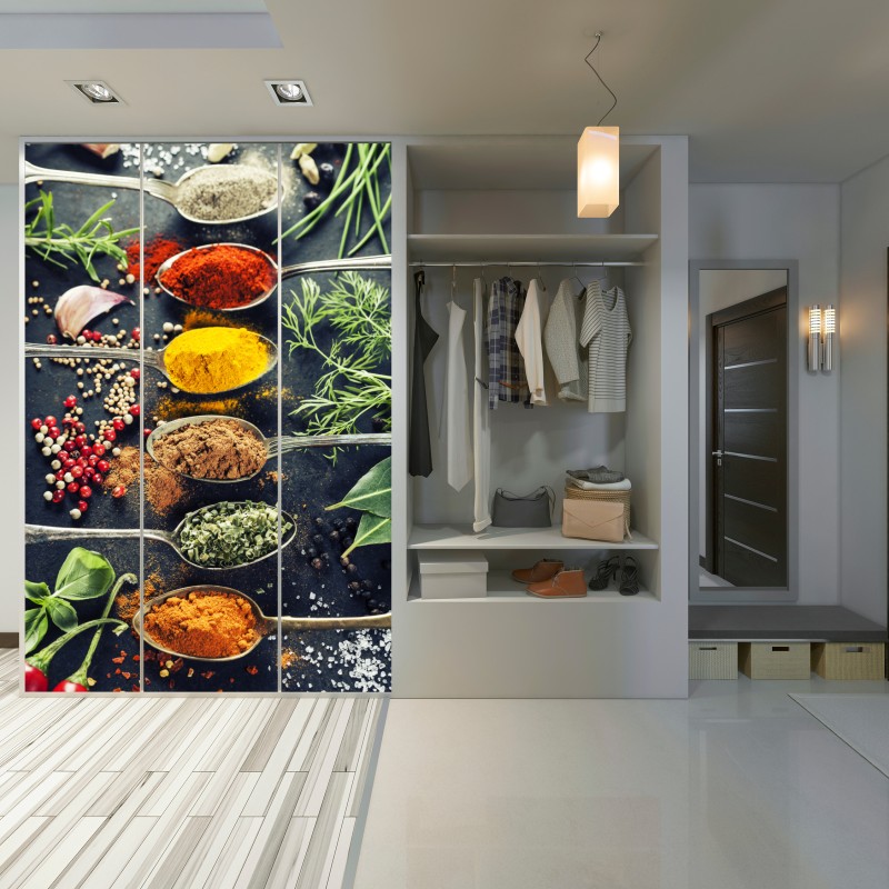 Naklejka na szafę kompozycja przypraw i ziół – Wallissimo® Naklejka na szafę kompozycja przypraw i ziół – Wallissimo®