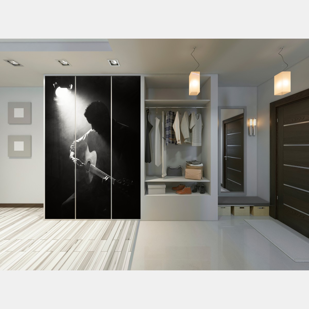 Naklejka na szafę sylwetka gitarzysty w świetle reflektora – Wallissimo® Naklejka na szafę sylwetka gitarzysty w świetle reflektora – Wallissimo®