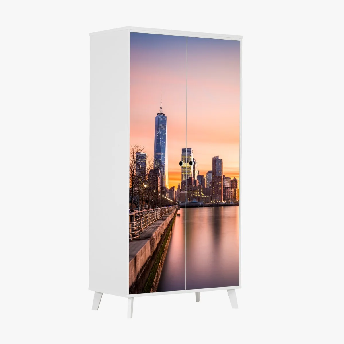 Naklejka na szafę Dolny Manhattan zachód słońca – Wallissimo® Naklejka na szafę Dolny Manhattan zachód słońca – Wallissimo®
