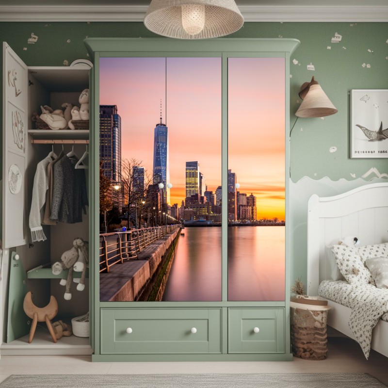 Naklejka na szafę elegancki motyw art deco w odcieniach bordo i koralu – Wallissimo®