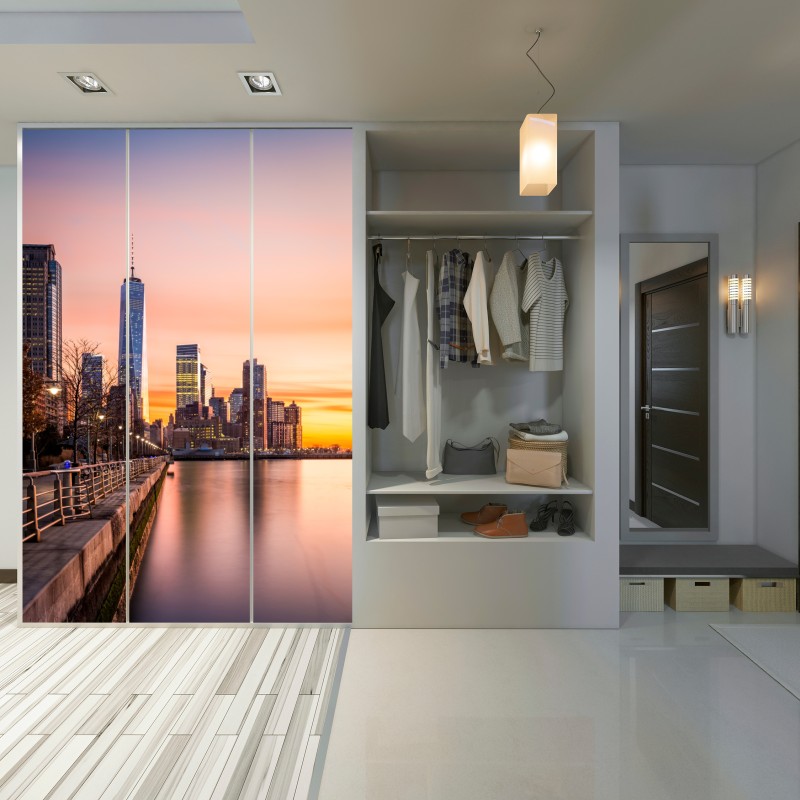 Naklejka na szafę Dolny Manhattan zachód słońca – Wallissimo® Naklejka na szafę Dolny Manhattan zachód słońca – Wallissimo®