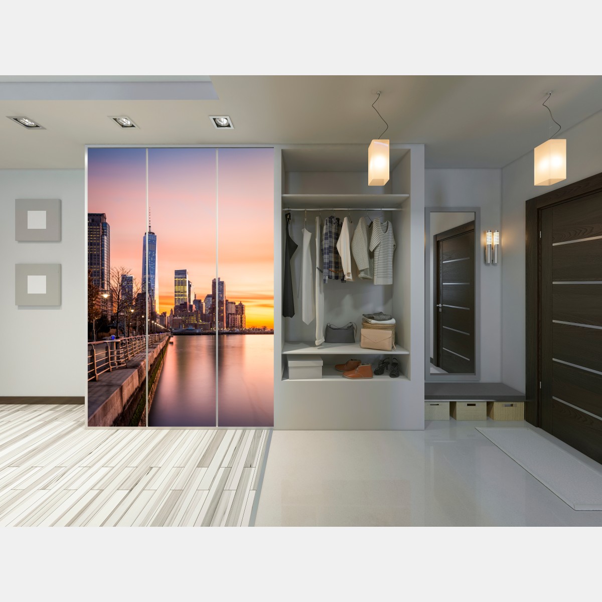 Naklejka na szafę Dolny Manhattan zachód słońca – Wallissimo® Naklejka na szafę Dolny Manhattan zachód słońca – Wallissimo®