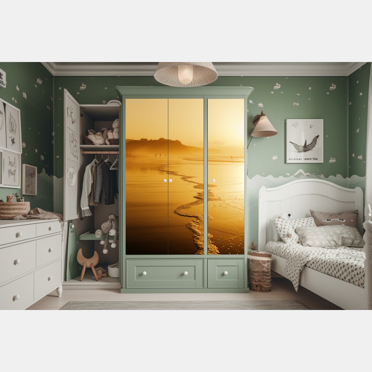 Naklejka na szafę złoty zachód słońca na plaży w Sopelanie – Wallissimo® Naklejka na szafę złoty zachód słońca na plaży w Sopelanie – Wallissimo®