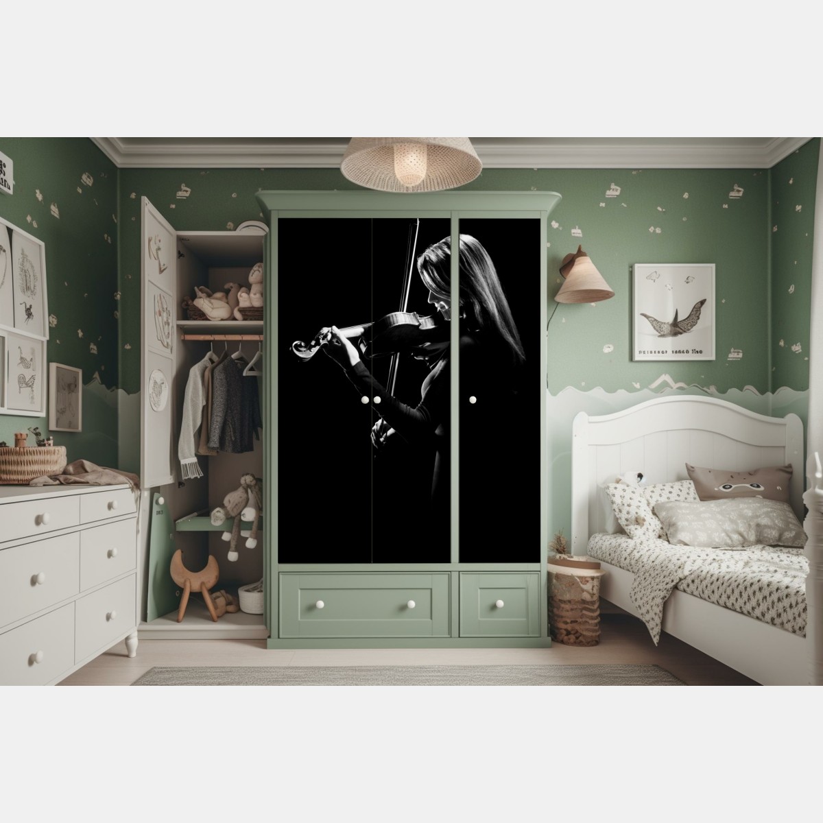 Naklejka na szafę elegancka sylwetka skrzypaczki – Wallissimo® Naklejka na szafę elegancka sylwetka skrzypaczki – Wallissimo®