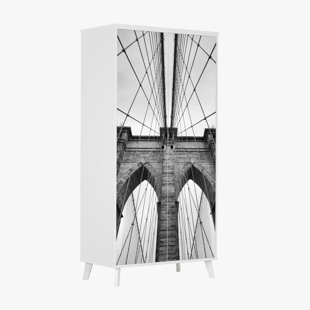 Naklejka na szafę perspektywa Mostu Brooklyńskiego w monochromie – Wallissimo® Naklejka na szafę perspektywa Mostu Brooklyńskiego w monochromie – Wallissimo®