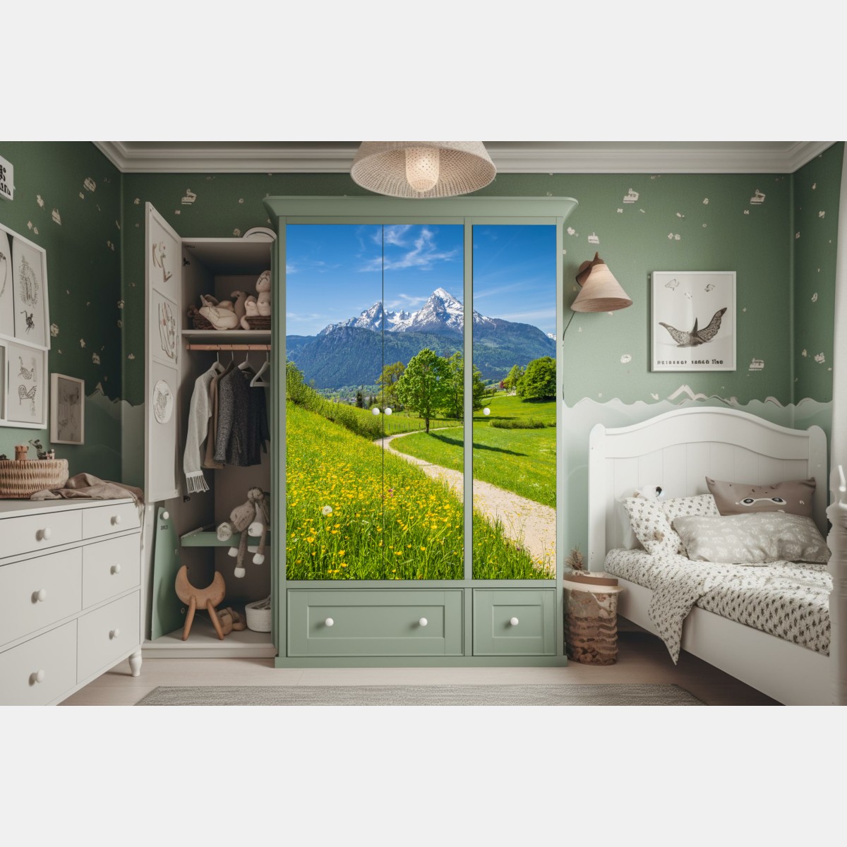 Naklejka na szafę alpejska łąka i górska ścieżka – Wallissimo® Naklejka na szafę alpejska łąka i górska ścieżka – Wallissimo®