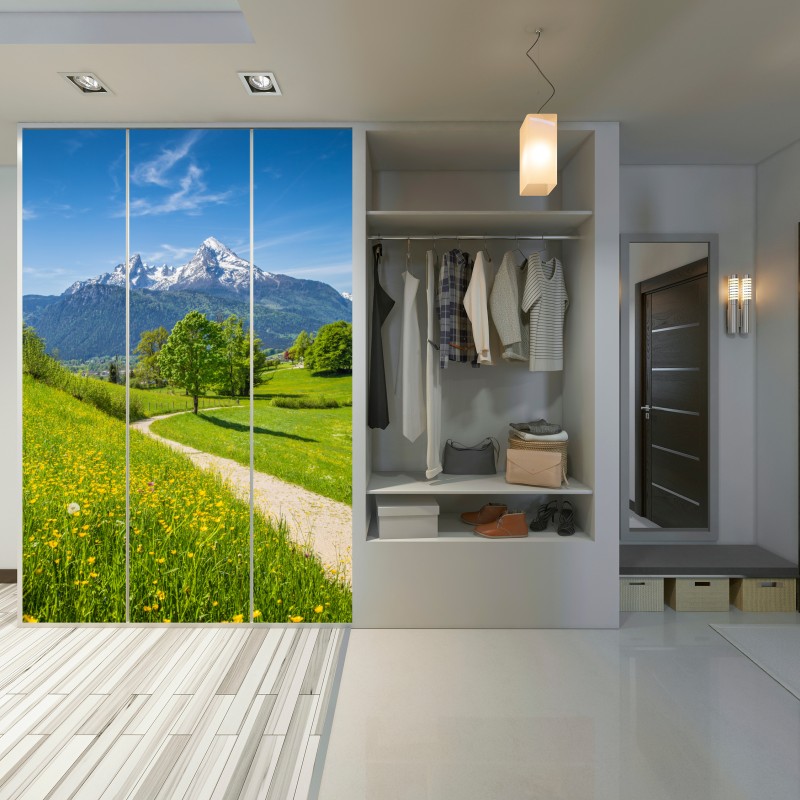 Naklejka na szafę alpejska łąka i górska ścieżka – Wallissimo® Naklejka na szafę alpejska łąka i górska ścieżka – Wallissimo®