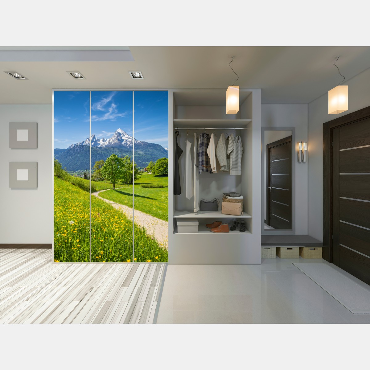 Naklejka na szafę alpejska łąka i górska ścieżka – Wallissimo® Naklejka na szafę alpejska łąka i górska ścieżka – Wallissimo®