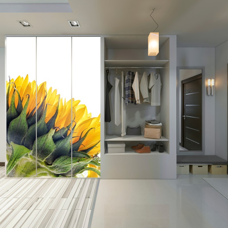 Naklejka na szafę słonecznik w rogu na białym tle – Wallissimo® Naklejka na szafę słonecznik w rogu na białym tle – Wallissimo®