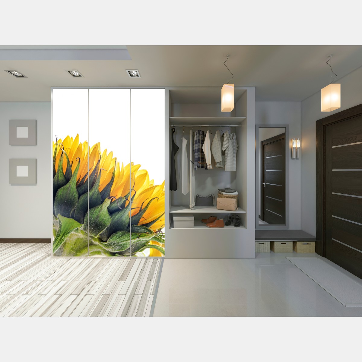 Naklejka na szafę słonecznik w rogu na białym tle – Wallissimo® Naklejka na szafę słonecznik w rogu na białym tle – Wallissimo®