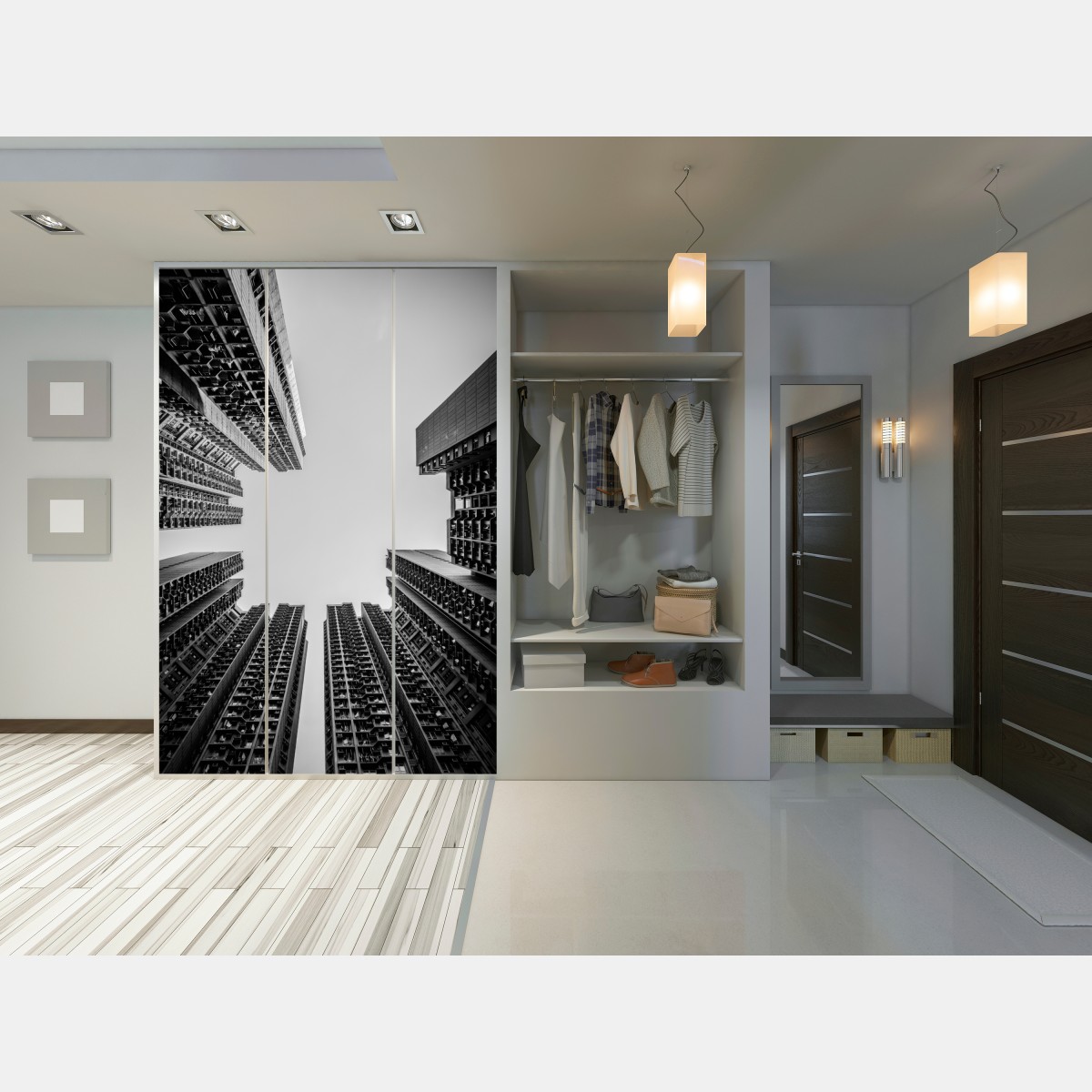 Naklejka na szafę miejska perspektywa wieżowców – Wallissimo® Naklejka na szafę miejska perspektywa wieżowców – Wallissimo®