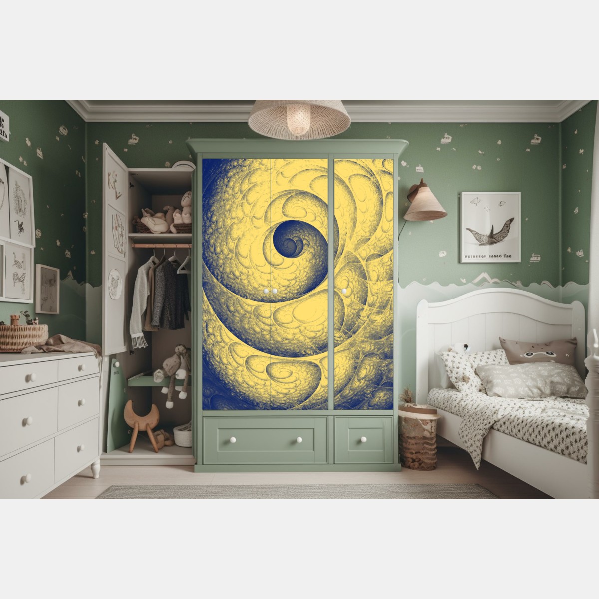 Naklejka na szafę złota spiralna fraktalna kompozycja – Wallissimo® Naklejka na szafę złota spiralna fraktalna kompozycja – Wallissimo®