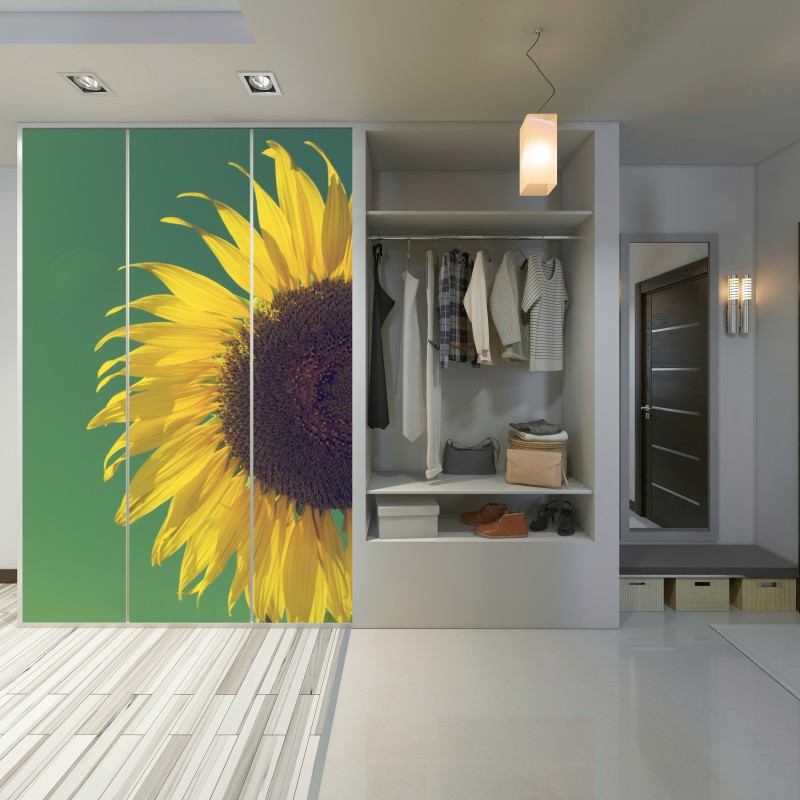 Naklejka na szafę promienny słonecznik na retro niebie – Wallissimo® Naklejka na szafę promienny słonecznik na retro niebie – Wallissimo®