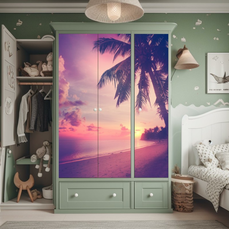 Naklejka na szafę tropikalny wzór kwiatowy z hibiskusem i plumerią – Wallissimo®