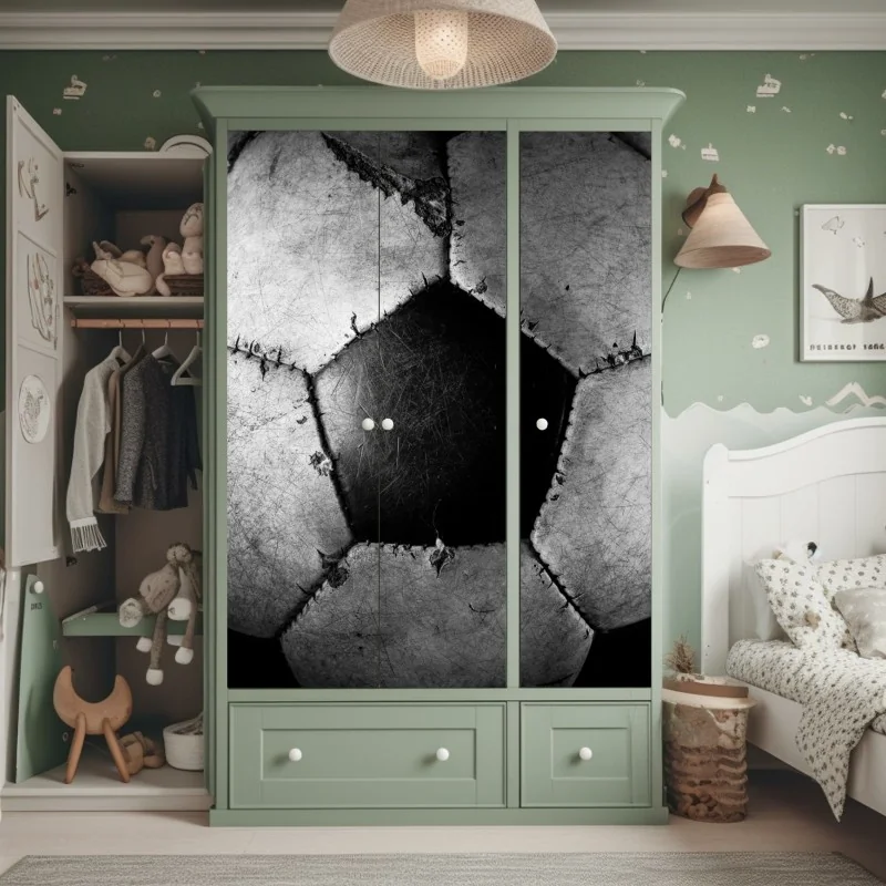 Naklejka na szafę zniszczona piłka nożna - zbliżenie – Wallissimo® Naklejka na szafę zniszczona piłka nożna - zbliżenie – Wallissimo®