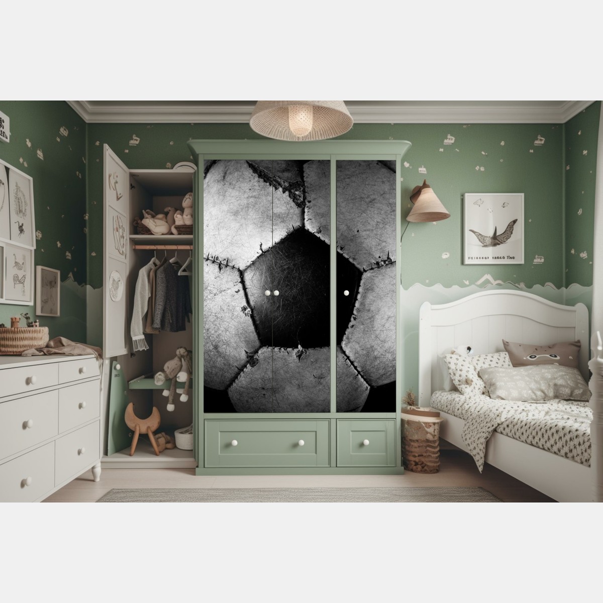 Naklejka na szafę zniszczona piłka nożna - zbliżenie – Wallissimo® Naklejka na szafę zniszczona piłka nożna - zbliżenie – Wallissimo®