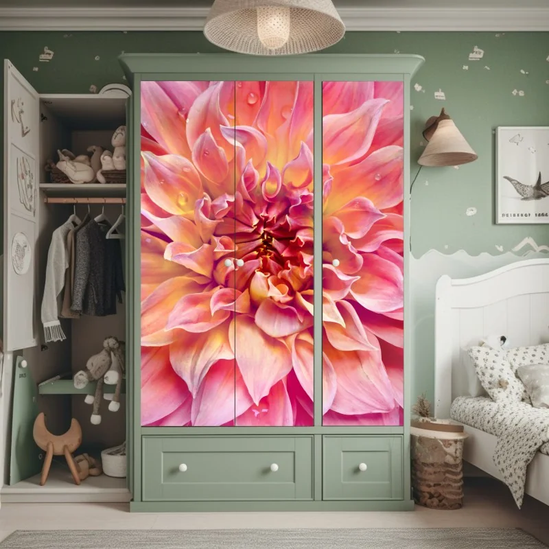 Naklejka na szafę różowa dalia w zbliżeniu – Wallissimo® Naklejka na szafę różowa dalia w zbliżeniu – Wallissimo®