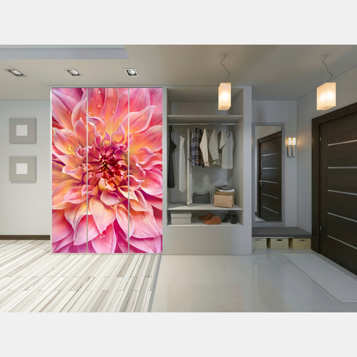 Naklejka na szafę różowa dalia w zbliżeniu – Wallissimo® Naklejka na szafę różowa dalia w zbliżeniu – Wallissimo®