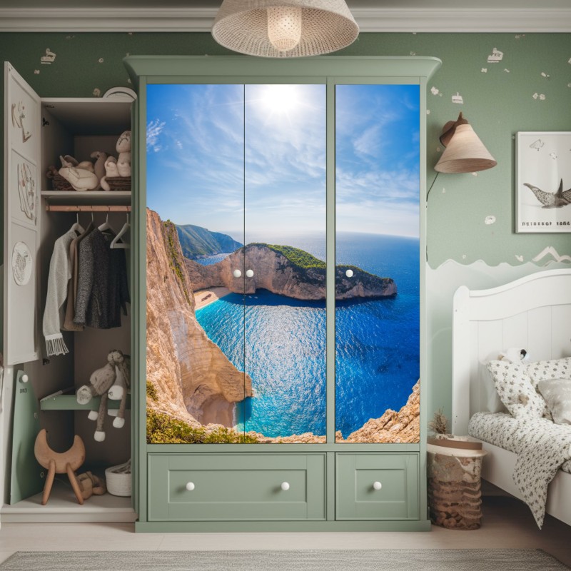 Naklejka na szafę latarnia morska na skalistym wybrzeżu – Wallissimo®