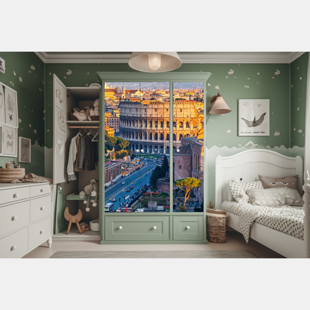 Naklejka na szafę złote koloseum o zachodzie słońca, Rzym – Wallissimo® Naklejka na szafę złote koloseum o zachodzie słońca, Rzym – Wallissimo®