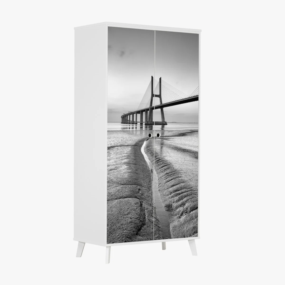 Naklejka na szafę minimalistyczny most wantowy w monochromie – Wallissimo® Naklejka na szafę minimalistyczny most wantowy w monochromie – Wallissimo®