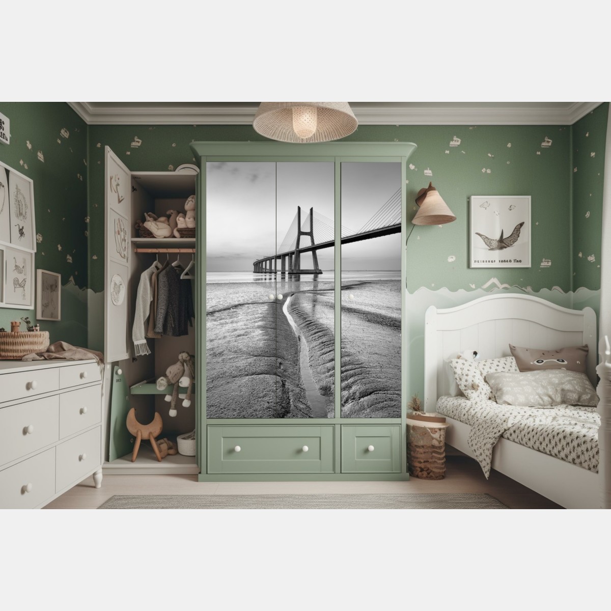 Naklejka na szafę minimalistyczny most wantowy w monochromie – Wallissimo® Naklejka na szafę minimalistyczny most wantowy w monochromie – Wallissimo®