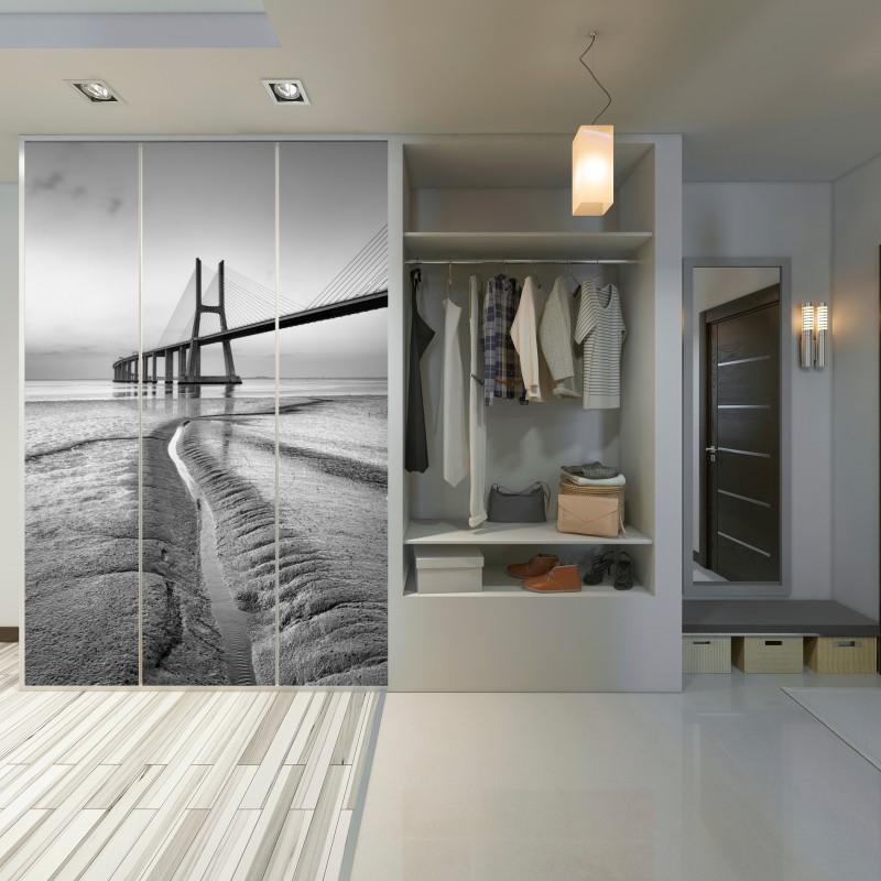 Naklejka na szafę minimalistyczny most wantowy w monochromie – Wallissimo® Naklejka na szafę minimalistyczny most wantowy w monochromie – Wallissimo®