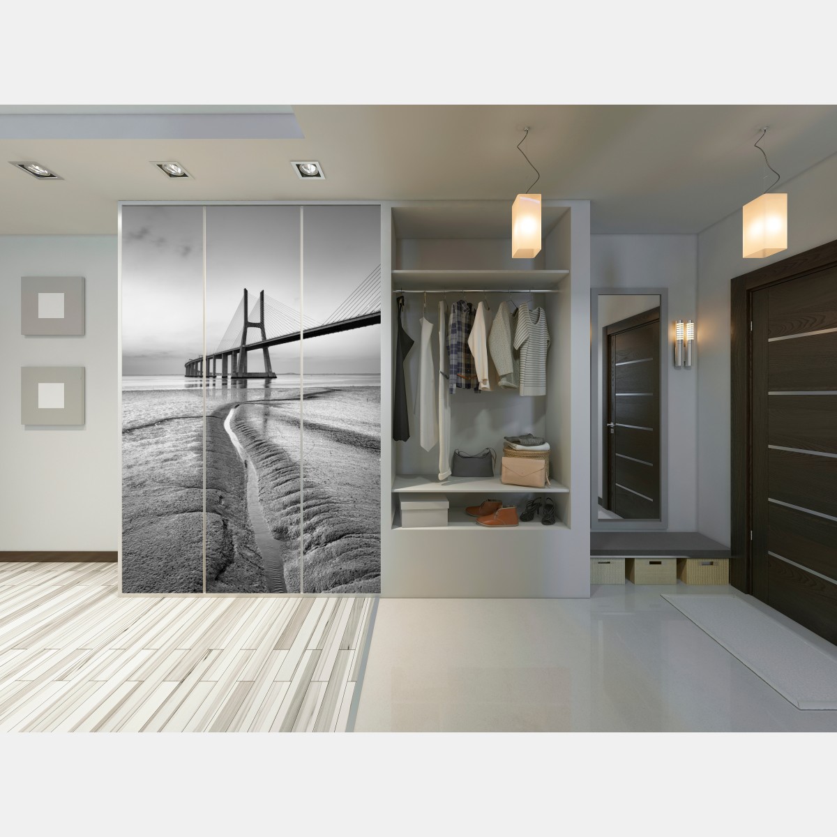 Naklejka na szafę minimalistyczny most wantowy w monochromie – Wallissimo® Naklejka na szafę minimalistyczny most wantowy w monochromie – Wallissimo®