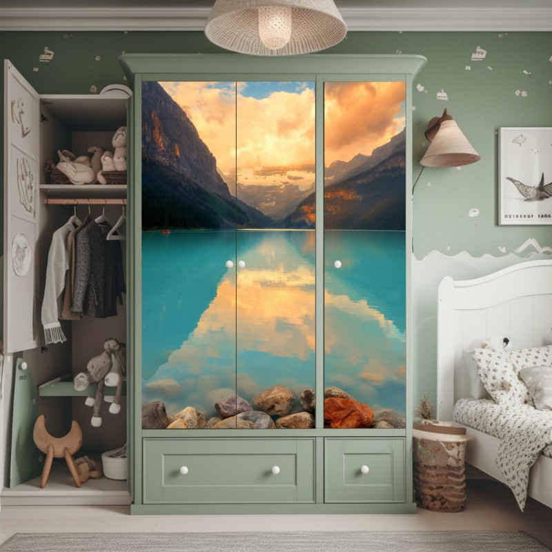 Naklejka na szafę tropikalny zachód słońca z palmami – Wallissimo®