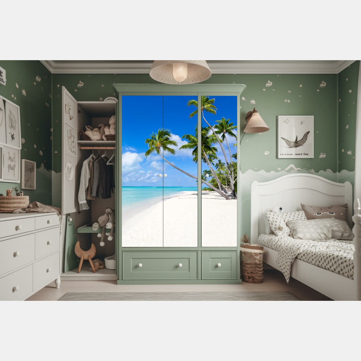 Naklejka na szafę tropikalna plaża z palmami – Wallissimo® Naklejka na szafę tropikalna plaża z palmami – Wallissimo®