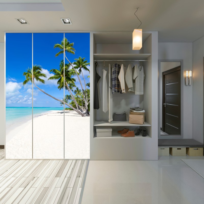 Naklejka na szafę tropikalna plaża z palmami – Wallissimo® Naklejka na szafę tropikalna plaża z palmami – Wallissimo®