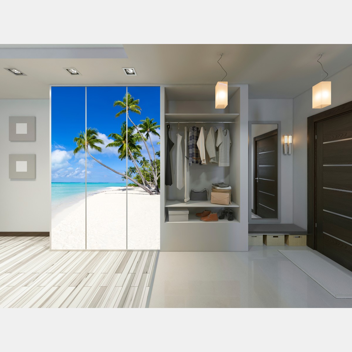 Naklejka na szafę tropikalna plaża z palmami – Wallissimo® Naklejka na szafę tropikalna plaża z palmami – Wallissimo®