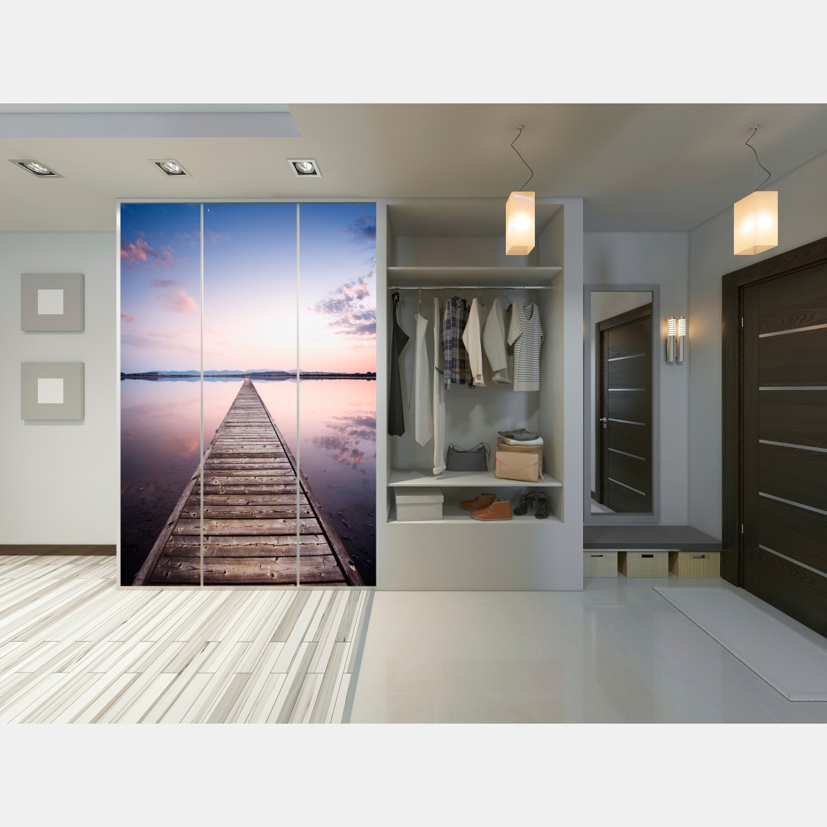 Naklejka na szafę pomost prowadzący w stronę horyzontu o zachodzie słońca – Wallissimo® Naklejka na szafę pomost prowadzący w stronę horyzontu o zachodzie słońca – Wallissimo®