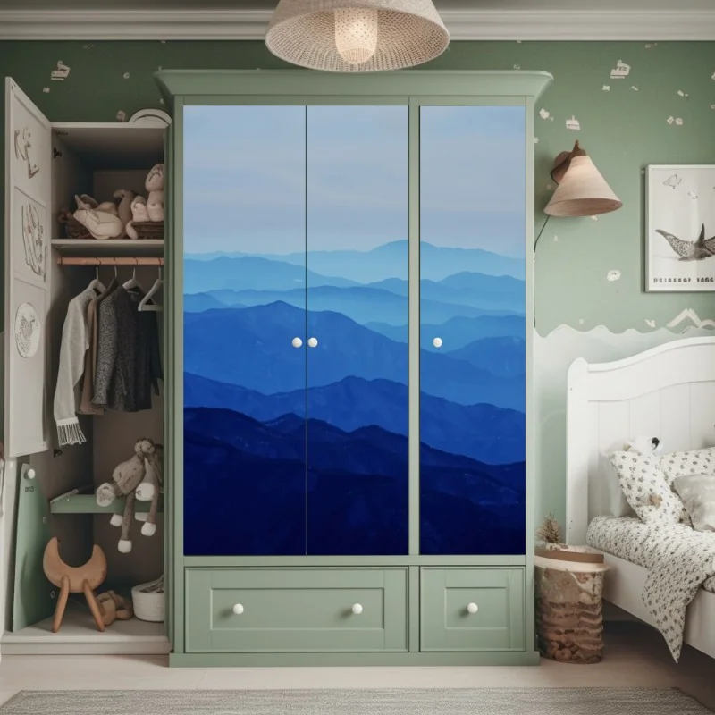 Naklejka na szafę botaniczny wzór liści w turkusie i koralu – Wallissimo®