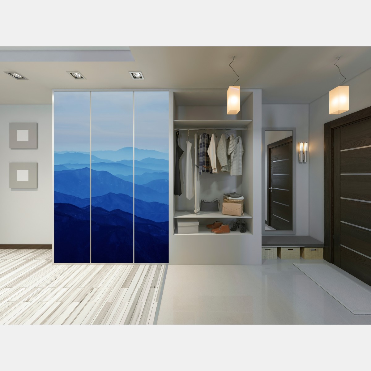 Naklejka na szafę mglista niebieska panorama gór – Wallissimo® Naklejka na szafę mglista niebieska panorama gór – Wallissimo®