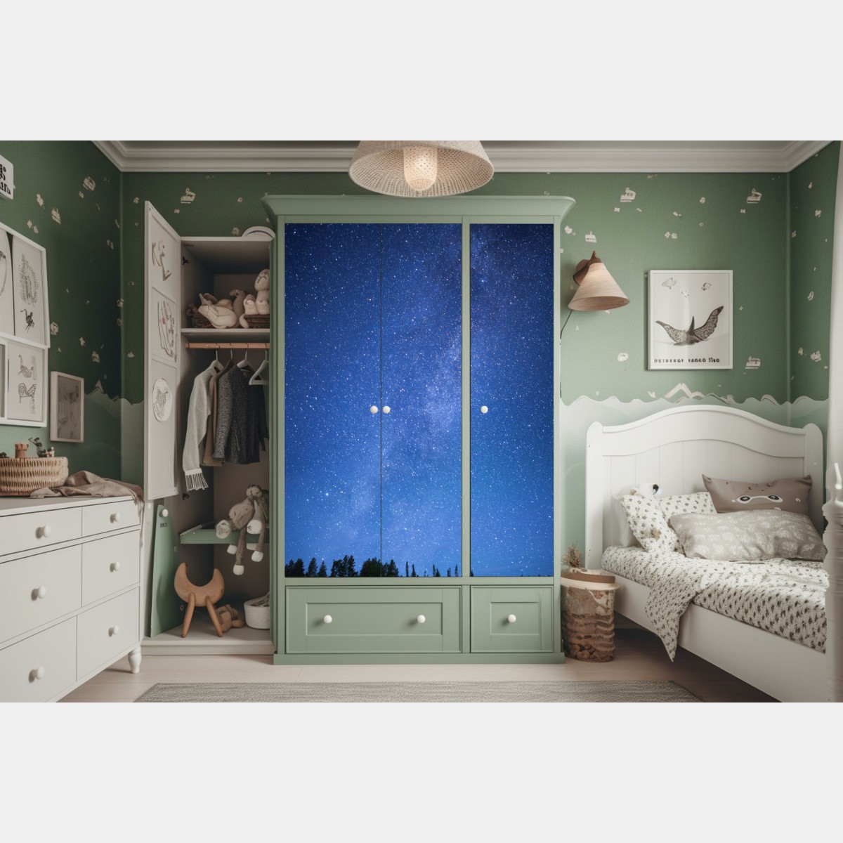 Naklejka na szafę gwiaździsta Droga Mleczna nad lasem – Wallissimo® Naklejka na szafę gwiaździsta Droga Mleczna nad lasem – Wallissimo®