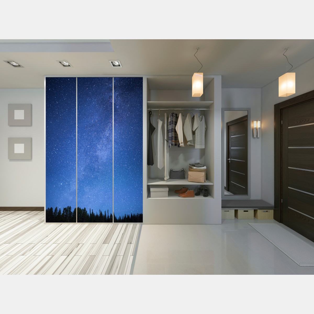 Naklejka na szafę gwiaździsta Droga Mleczna nad lasem – Wallissimo® Naklejka na szafę gwiaździsta Droga Mleczna nad lasem – Wallissimo®