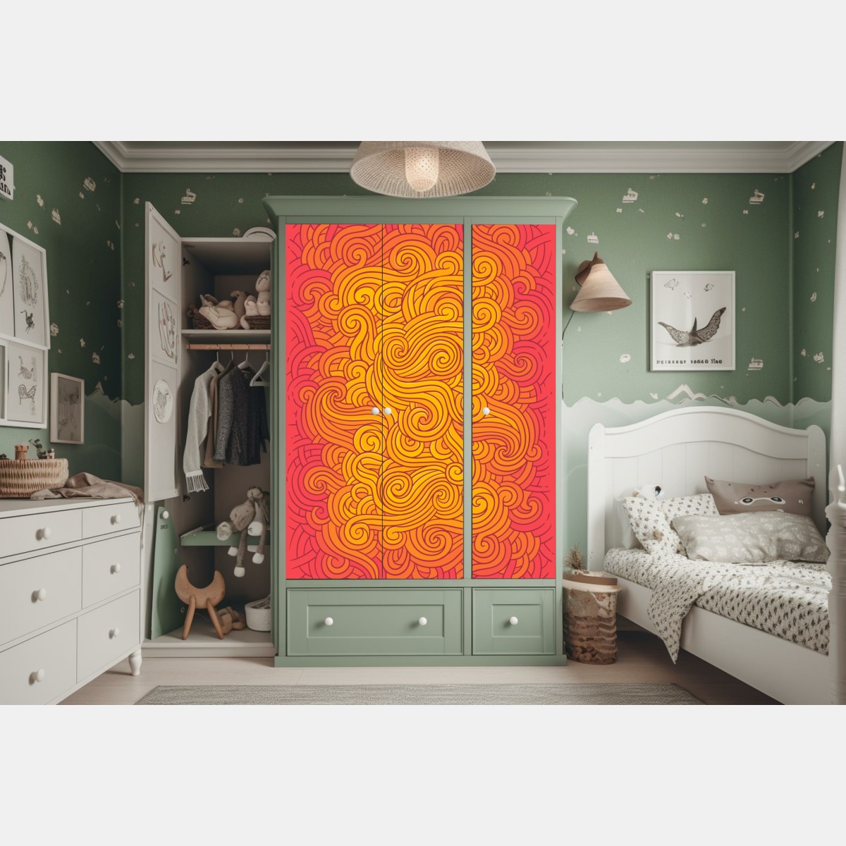 Naklejka na szafę ciepły wirujący abstrakcyjny wzór – Wallissimo® Naklejka na szafę ciepły wirujący abstrakcyjny wzór – Wallissimo®